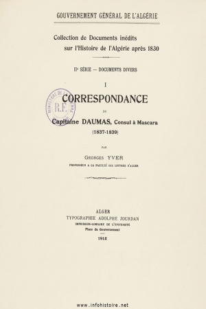 Collection de Documents inédits sur l'Histoire de l'Algérie après 1830
